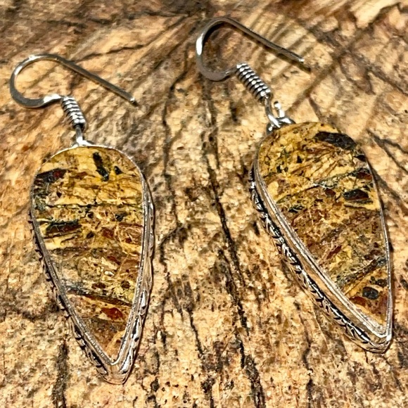 Honey Dendritic Jasper Earrings 2” - Picture 4 of 7
